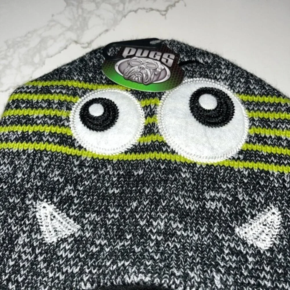 Kids' Black and Green Beanie with Eyes by